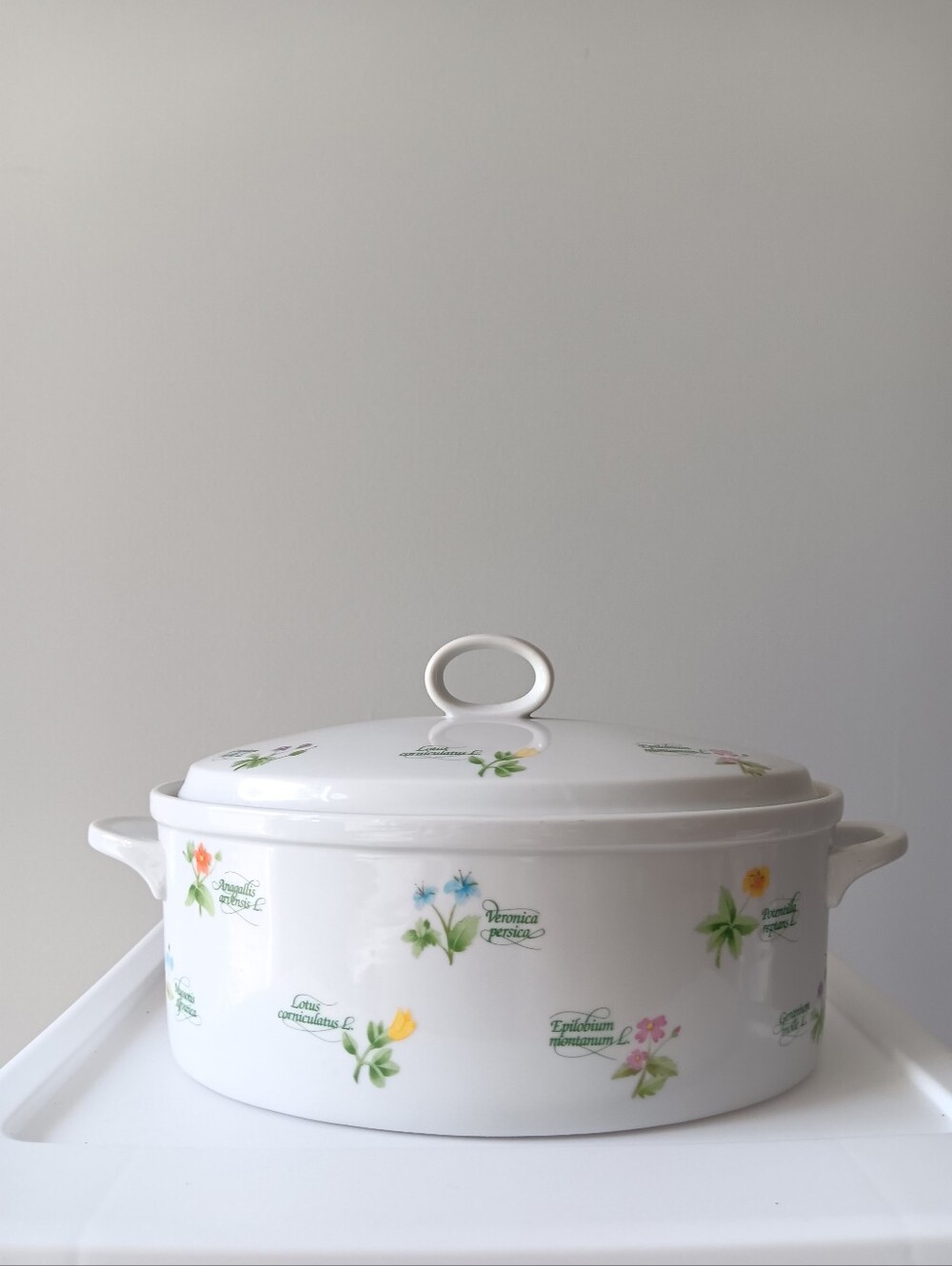 Vintage Anchor Hocking Ovenware Oval Casserole Dish 2 Quart Floret Floral White